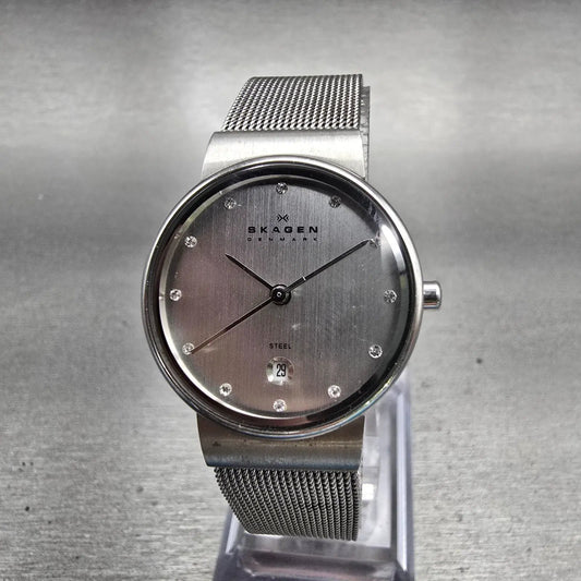 Skagen Ancher Watch Women 26mm Silver Dial Silver Tone Date 0355SSSC New Battery0
