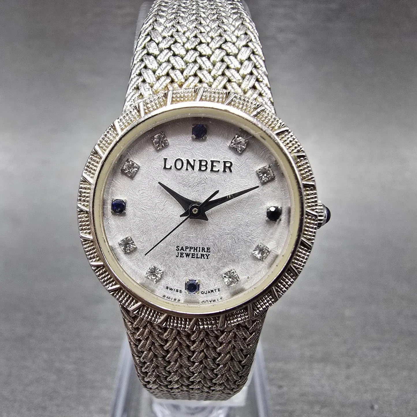 Lonber Sapphire Watch Women 23mm Silver Dial Silver Tone Round New Battery Mesh0