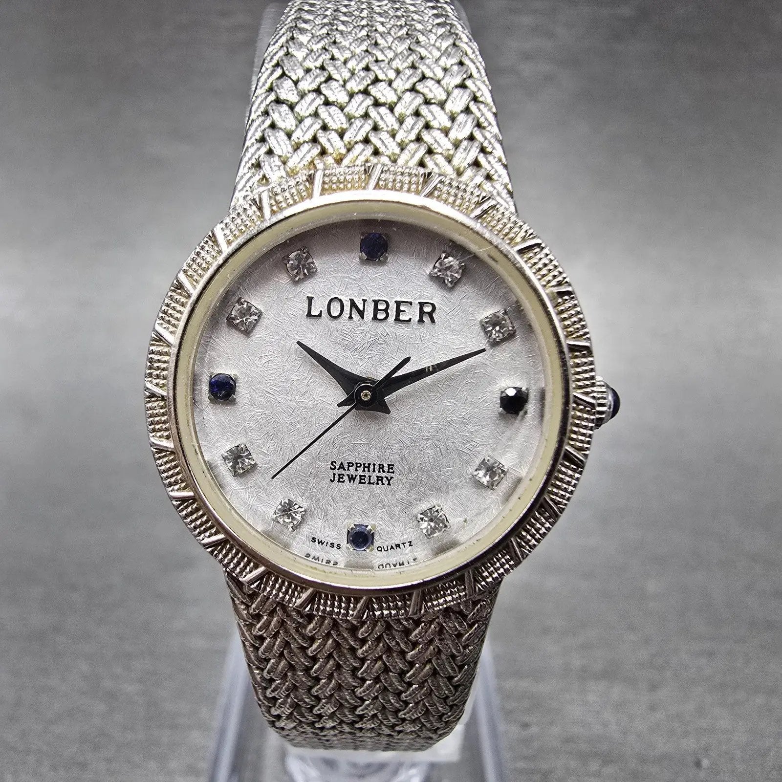 Lonber Sapphire Watch Women 23mm Silver Dial Silver Tone Round New Battery Mesh0