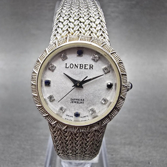 Lonber Sapphire Watch Women 23mm Silver Dial Silver Tone Round New Battery Mesh0