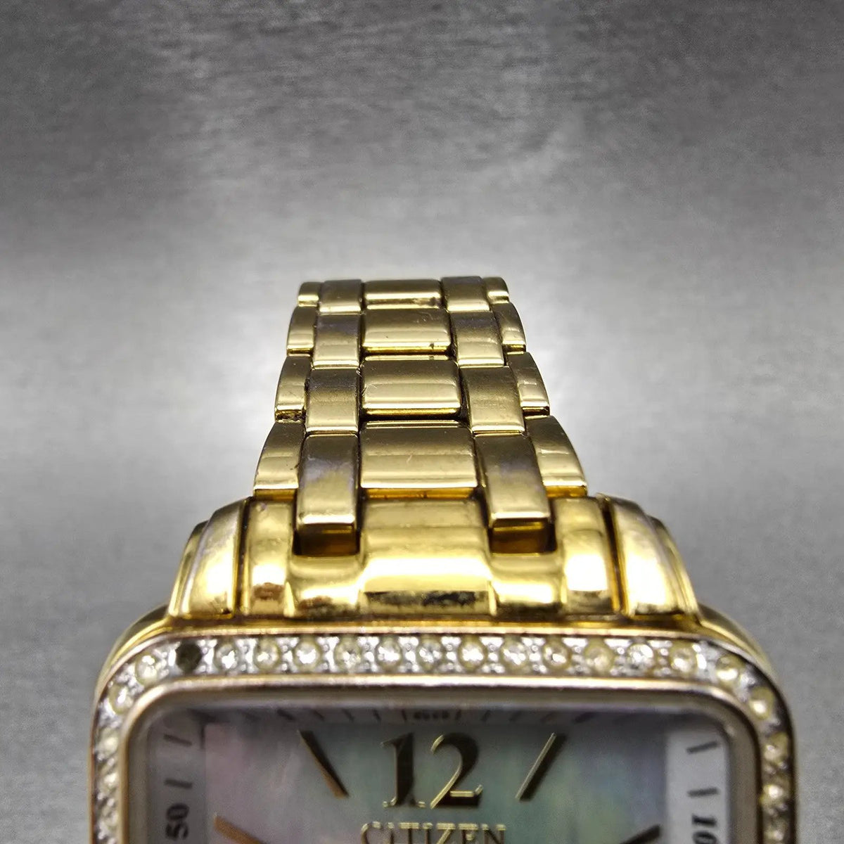 Citizen Eco-Drive Tank Watch Women 32mm MOP Dial Gold Daydate Crystal Works4