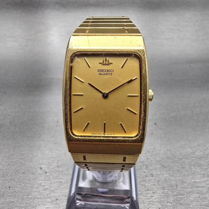 Seiko Watch Men 24mm Gold Dial Gold Tone Rectangle 5P30-5190 New Battery Vintage0