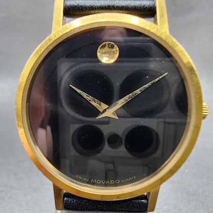 Movado Museum Watch Men 31mm Black Dial Gold Tone Leather Band 87 41 882 PARTS2