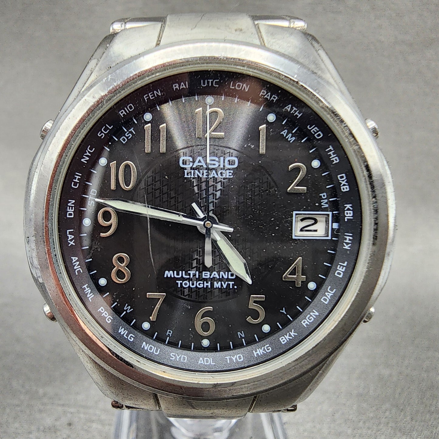 Casio Lineage Watch Men 38mm Black Dial Steel Date Atomic Solar World Time Runs1