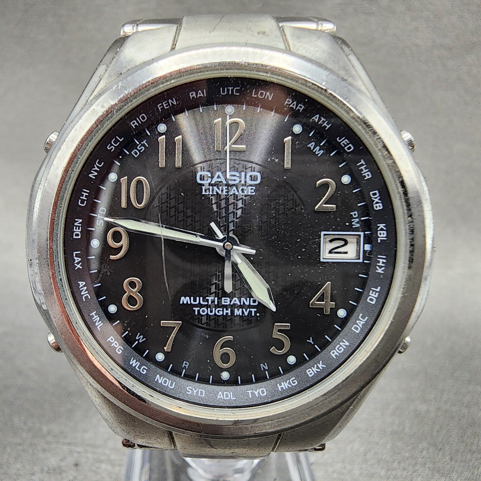 Casio Lineage Watch Men 38mm Black Dial Steel Date Atomic Solar World Time Runs1
