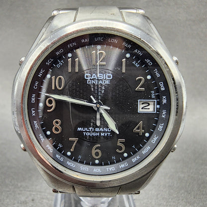 Casio Lineage Watch Men 38mm Black Dial Steel Date Atomic Solar World Time Runs1