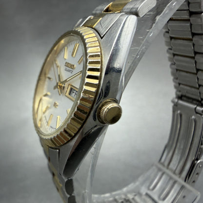 Seiko SQ Watch Women 25mm Silver Dial Two Tone Daydate Round 2A23-0039 NewBat IP2