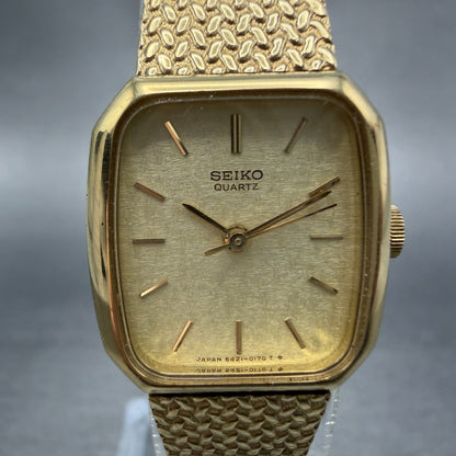Seiko Watch Women 19mm Champagne Dial Gold Tone Rectangle 5421-5060 New Batt H9S1
