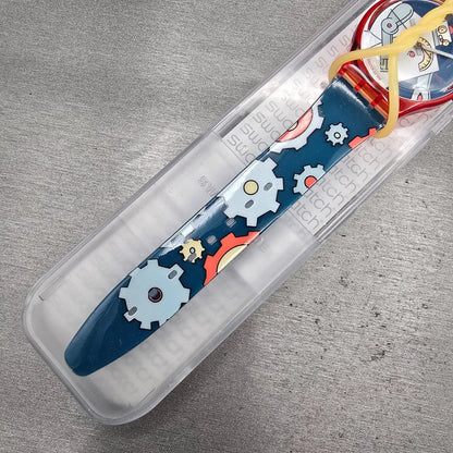 Swatch Gent Roboboy Watch Men 34m Blue Dial Red Case Round GR135 New Battery VTG5