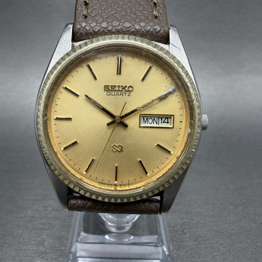 Seiko SQ President Watch Men 36mm Gold Dial Two Tone Daydate Round 5Y238A69 A10