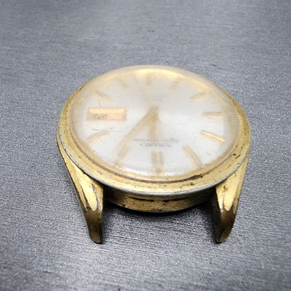 Seiko Sportsmatic 5 Deluxe Watch Men 38mm Silver Dial Gold Tone 7619-9010 PARTS