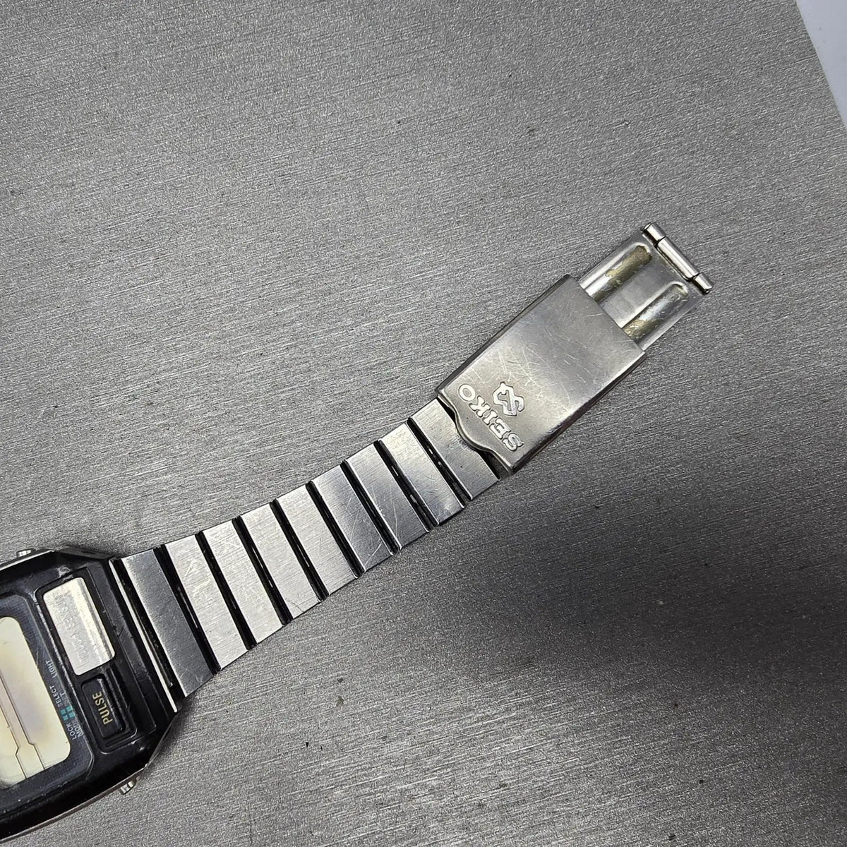 Seiko Pulse Watch Men 37mm Black Silver Chronograph Rectangle S229-5019 PARTS9