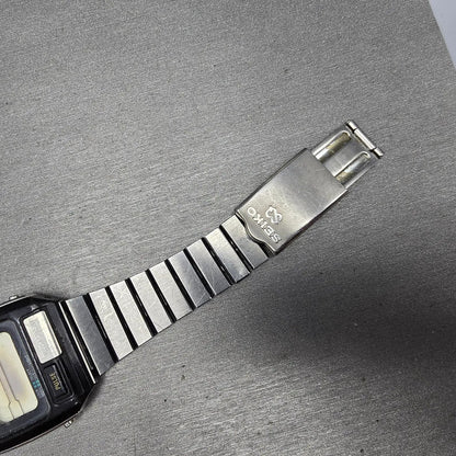 Seiko Pulse Watch Men 37mm Black Silver Chronograph Rectangle S229-5019 PARTS9
