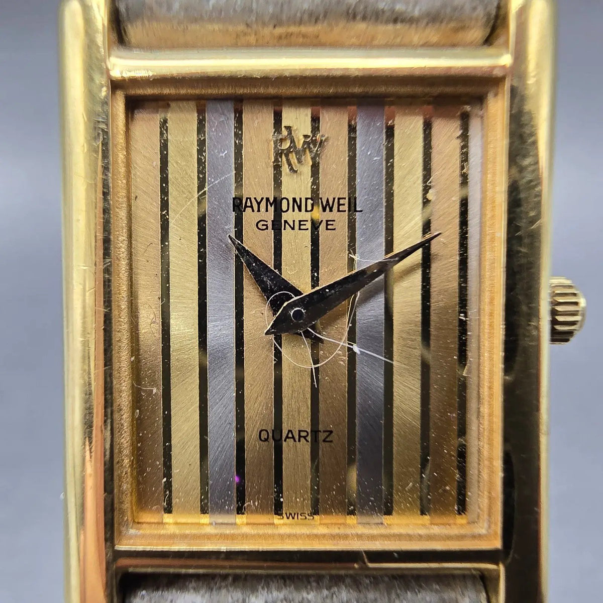 Raymond Weil Tank Watch Women 20mm Gold Dial Gold Plated 5766 NO GLASS New Batt1