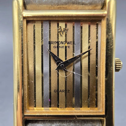 Raymond Weil Tank Watch Women 20mm Gold Dial Gold Plated 5766 NO GLASS New Batt1