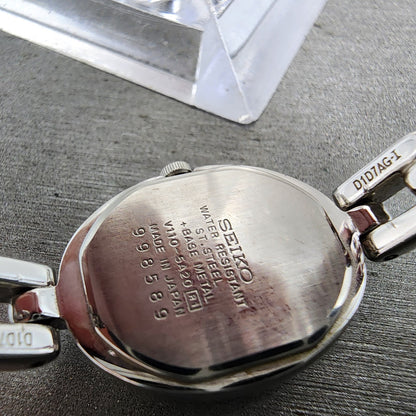 Seiko Solar Watch Women 18mm MOP Dial Silver Tone Oval V1105a20 Runs9