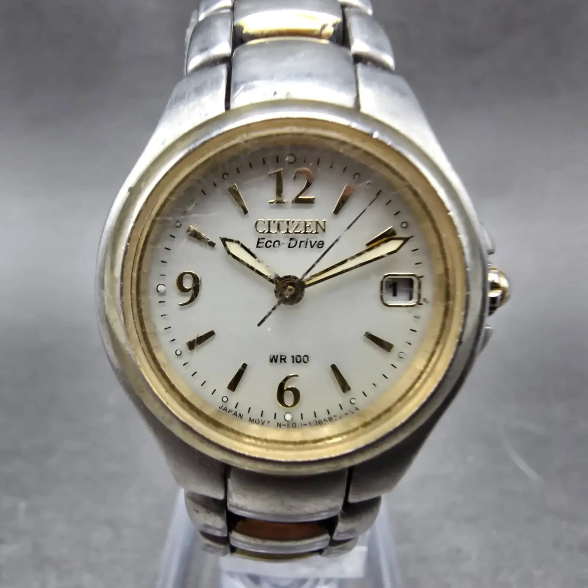 Citizen Eco-Drive Watch Women 25mm White Dial Two Tone Date E011-S039967 Works P0