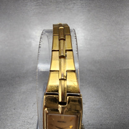 Seiko Watch Women 13mm Gold Dial Gold Tone Rectangle 2E200AY0 New Battery4