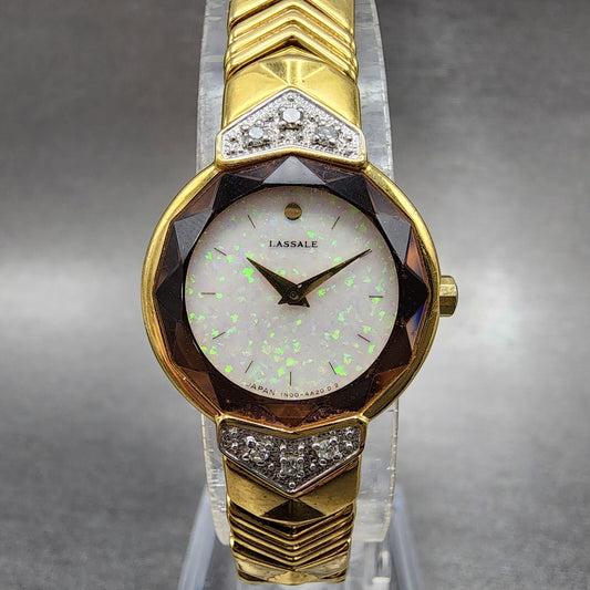Seiko Lassale Watch Women 21mm White Dial Gold Tone Diamond Bezel Round New Batt0