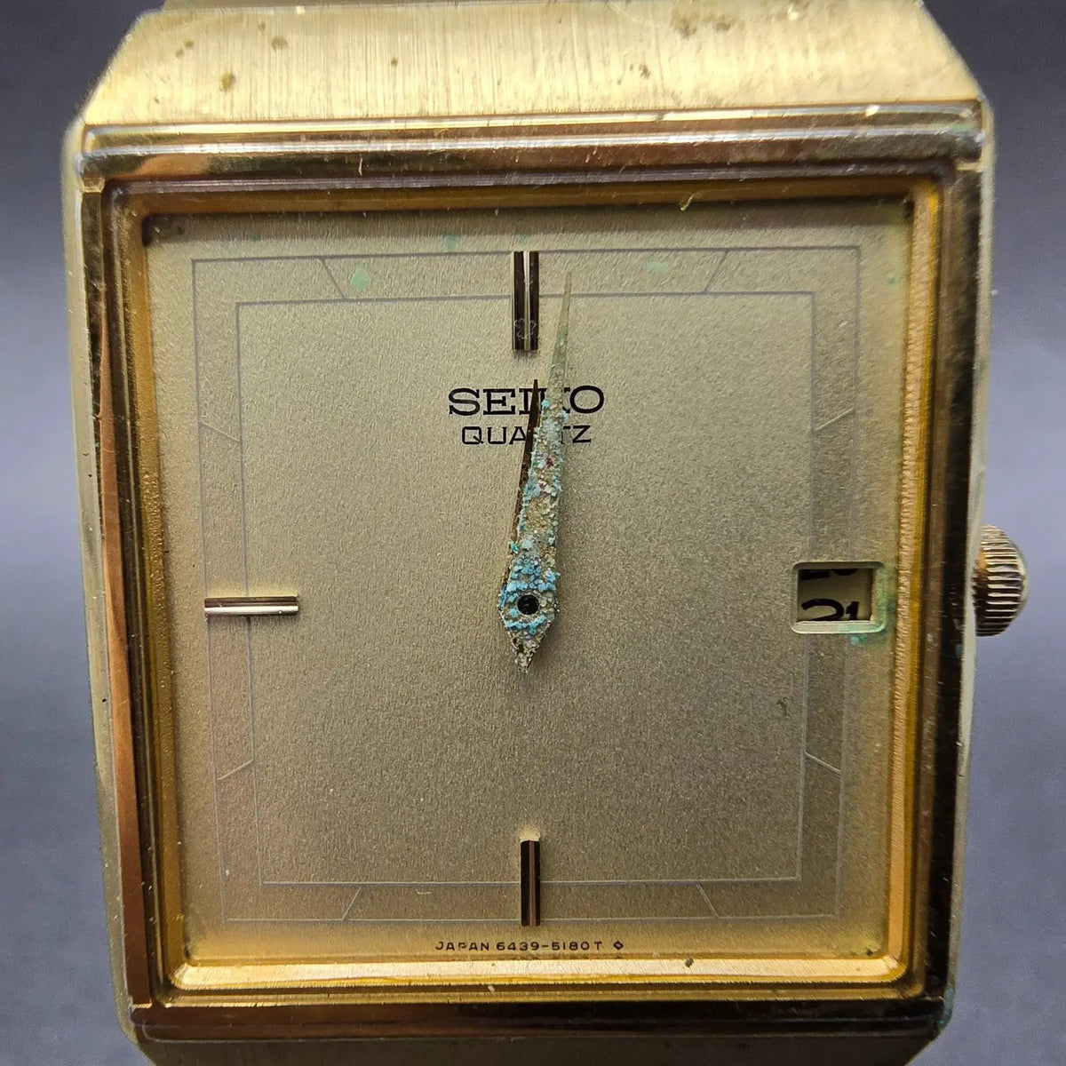 Seiko Tank Watch Men 27mm Gold Dial Gold Date 6439 Movement 5089 VTG PARTS2