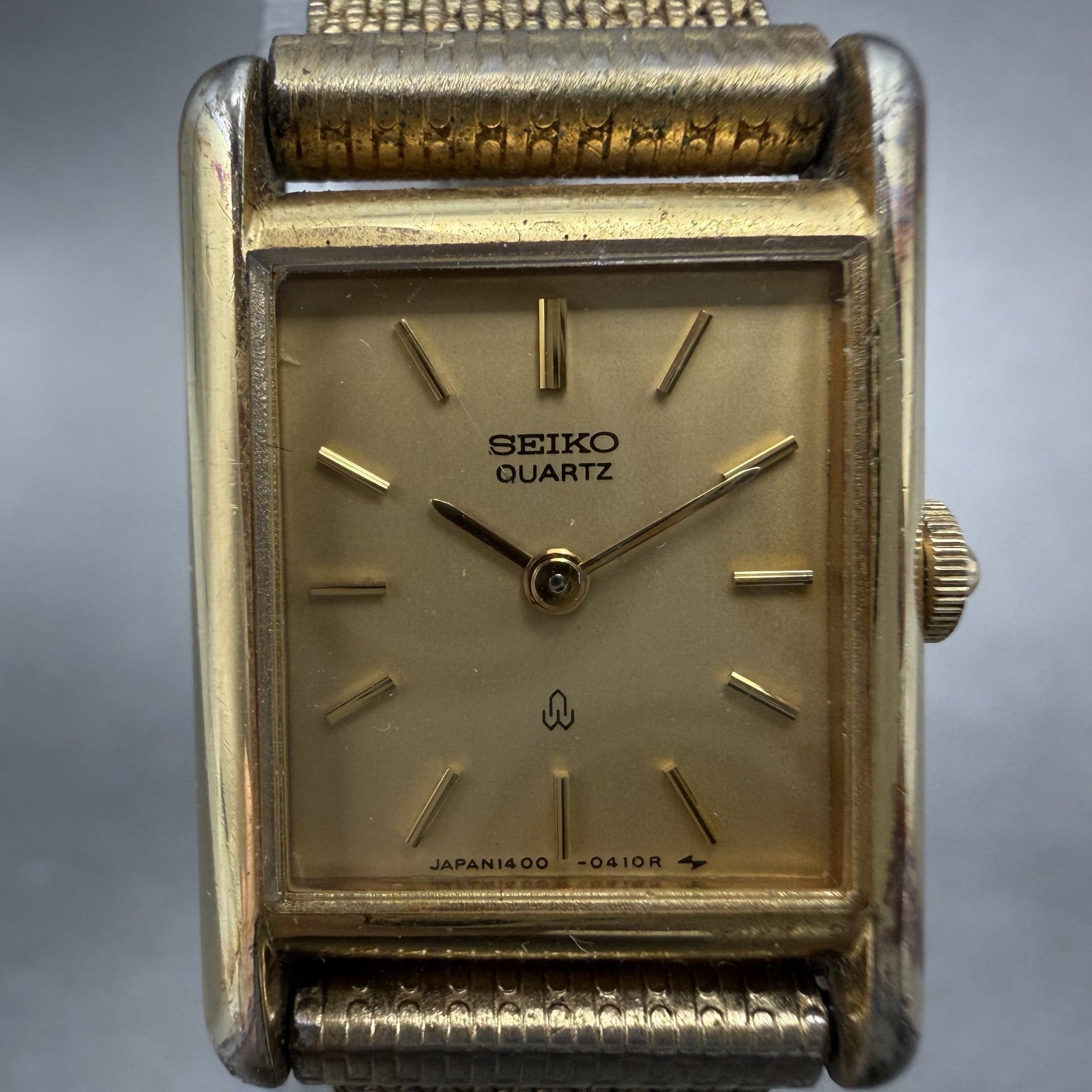 Seiko Tank Watch Women 18mm Champagne Dial Gold Tone 1400-5030 New Battery1