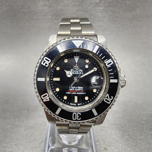 Elgin Treasure Dive Watch Women 30mm Black Dial Steel Date Round  PARTS0