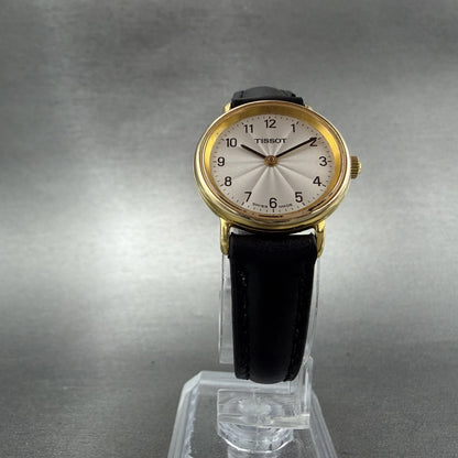 Tissot Watch Women 24mm White Dial Gold Tone Round Leather Band T852K New Batt5