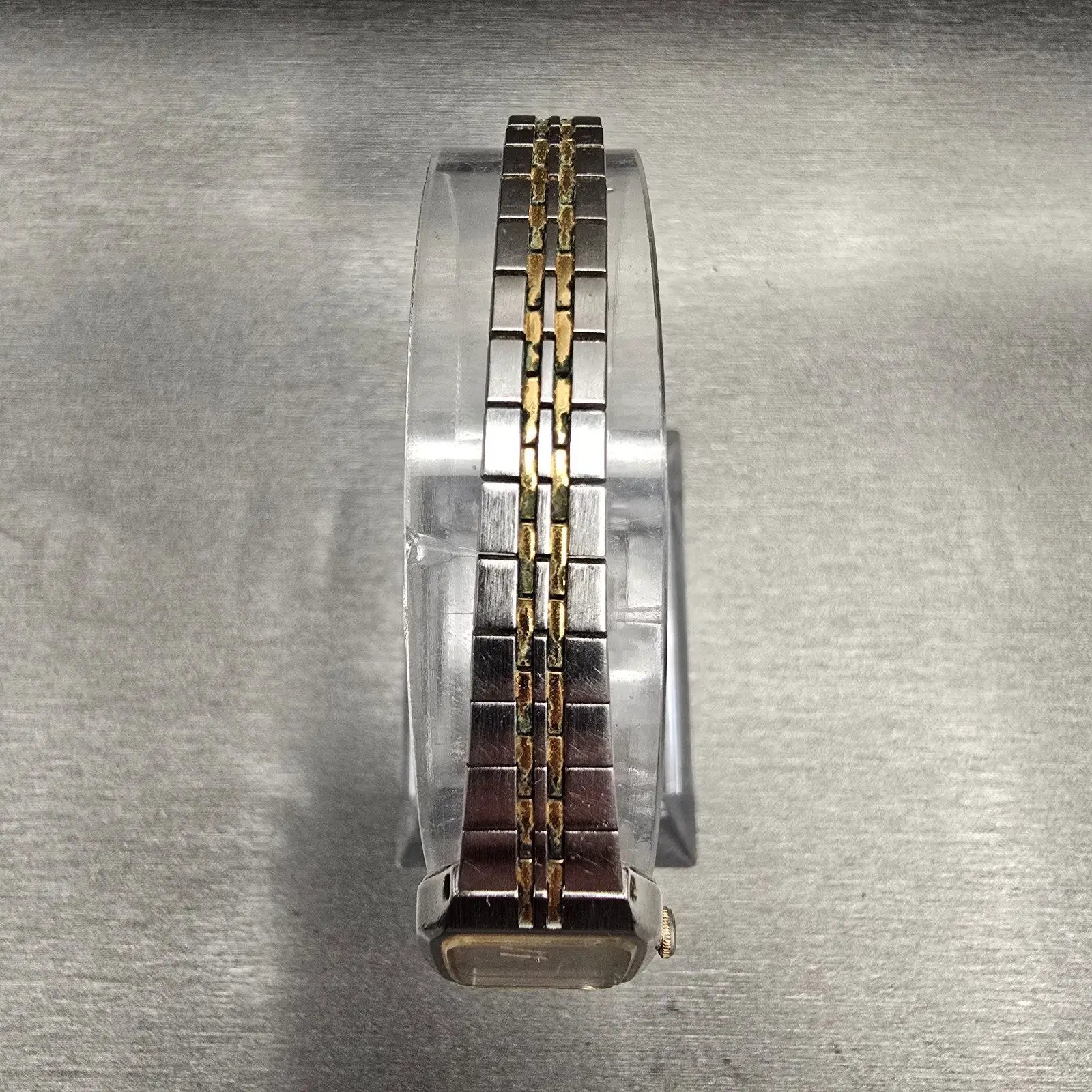 Seiko Watch Women 16mm Silver Dial Two Tone Rectangle 2C20-5209 New Battery VTG4