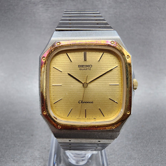 Seiko Chronos Watch Men 31mm Gold Dial Two Tone Octagon 77315130 New Battery0