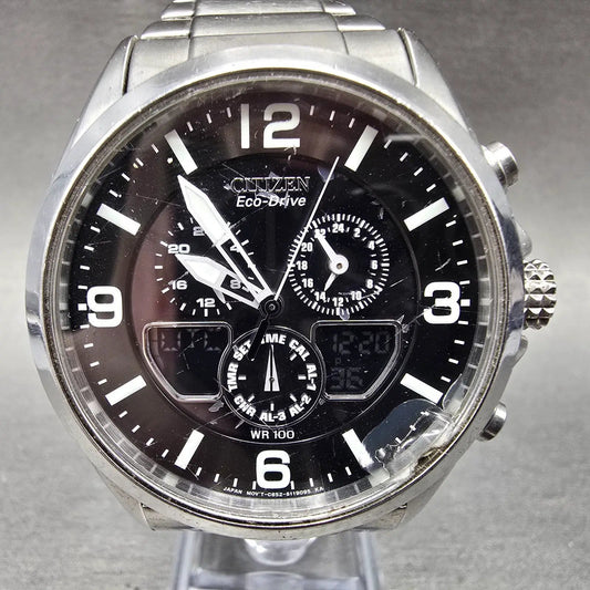 Citizen Eco-Drive Watch Men 43mm Black Dial Steel Ana Digi C652-S082072 Runs0