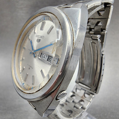 Seiko 5 Watch Men 37mm Silver Dial Steel Daydate Cushion 61198240 VTG PARTS3
