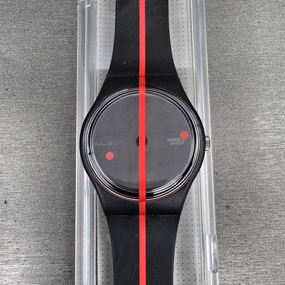 Swatch 360 Rouge Sur Blackout Watch Men 34mm Black Dial GZ119 New Battery NOS0