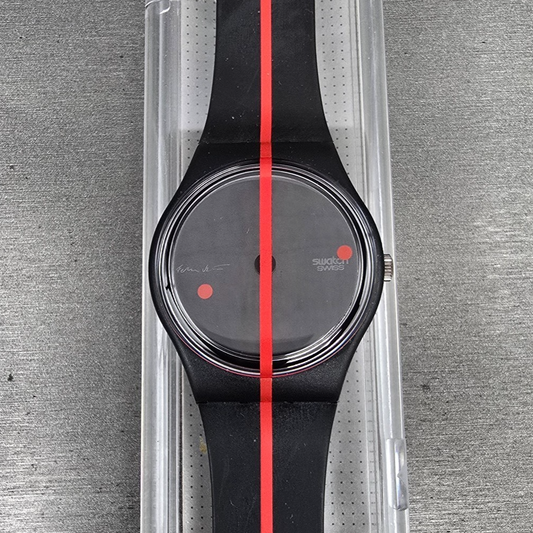 Swatch 360 Rouge Sur Blackout Watch Men 34mm Black Dial GZ119 New Battery NOS0