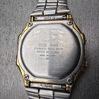 Casio Illuminator A168 Watch Men 35mm Gold Dial Gold Tone Chrono Alarm New Batt10