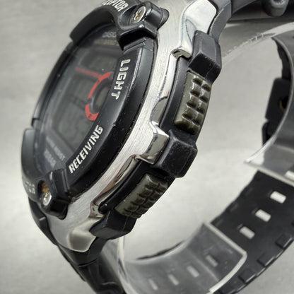 Casio Waveceptor Watch Men 48mm Digital Black Silver Alarm Chrono WVM200 NewBat2