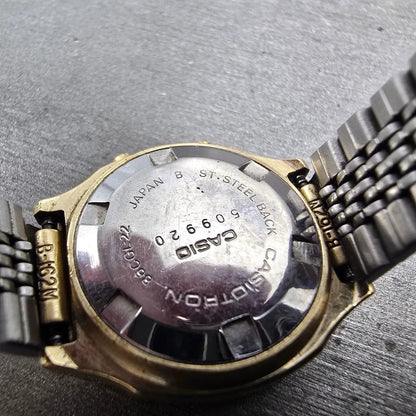 Casio Casiotron 86GL-22 Watch Women Gold Black 25mm Daydate Oval VTG PARTS10