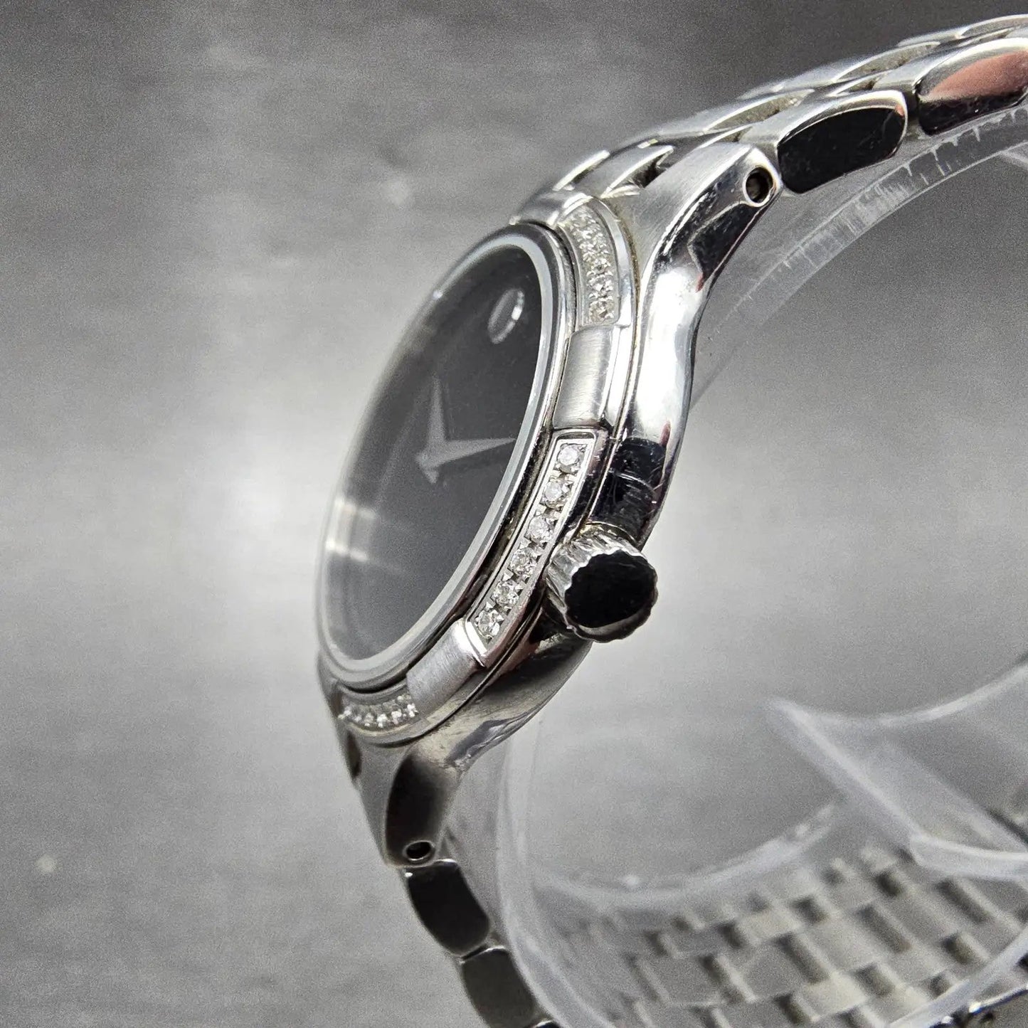 Movado Metio Watch Women 26mm Black Dial Stainless Steel Diamonds New Battery1