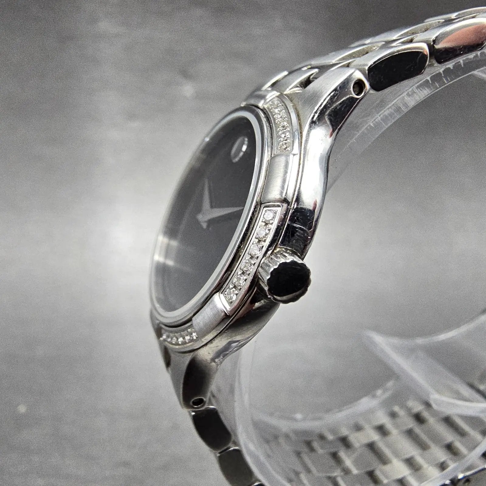 Movado Metio Watch Women 26mm Black Dial Stainless Steel Diamonds New Battery1