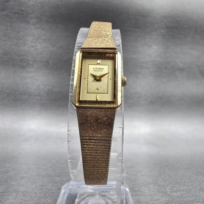 Citizen CQ Watch Women 13mm Gold Dial Gold Tone Rectangle 2200-222857 New Batt L5