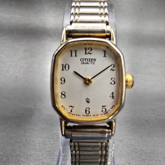 Citizen CQ Watch Women 17mm White Dial Two Tone Oval 3220-893476 New Battery VTG0