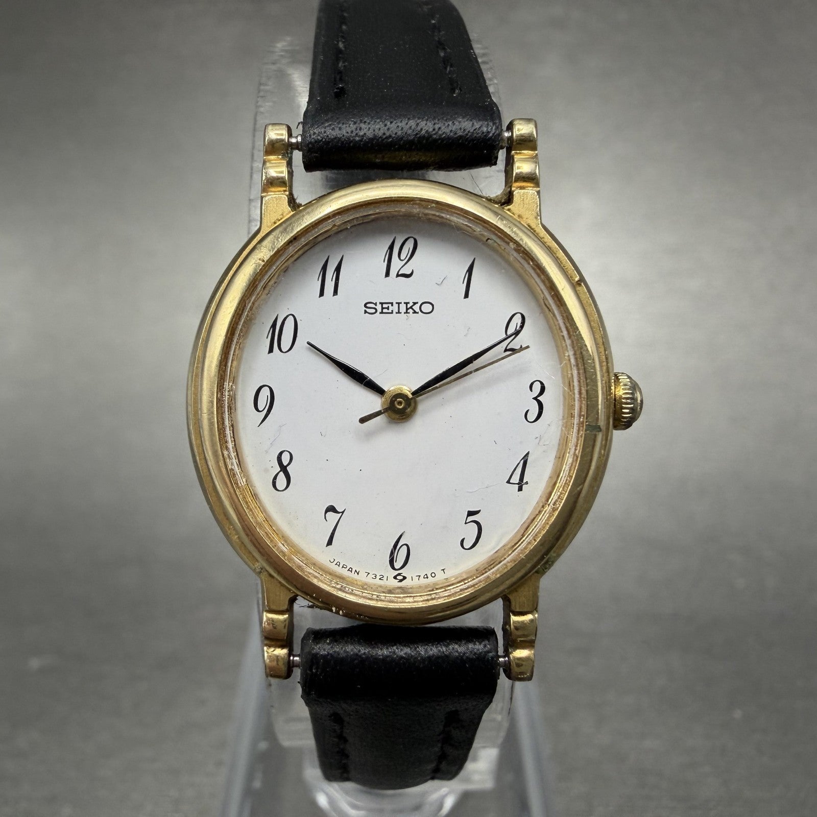 Seiko Watch Women 22mm White Dial Gold Tone Oval Bracelet 7321-6070 New Batt BDG0