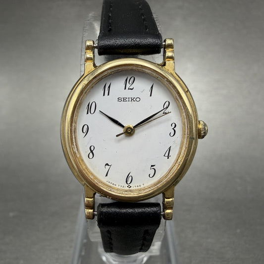 Seiko Watch Women 22mm White Dial Gold Tone Oval Bracelet 7321-6070 New Batt BDG0
