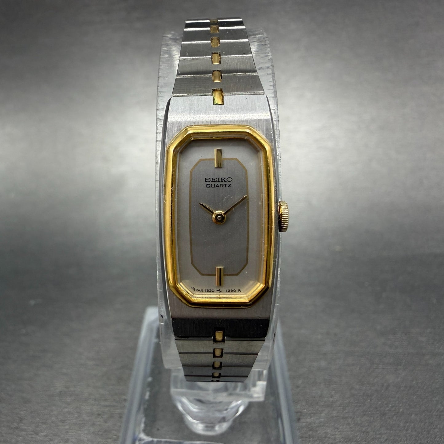 Seiko Tank Watch Women 14mm Silver Dial Two Tone 1320-6029 Rectangle New Batt HJ0