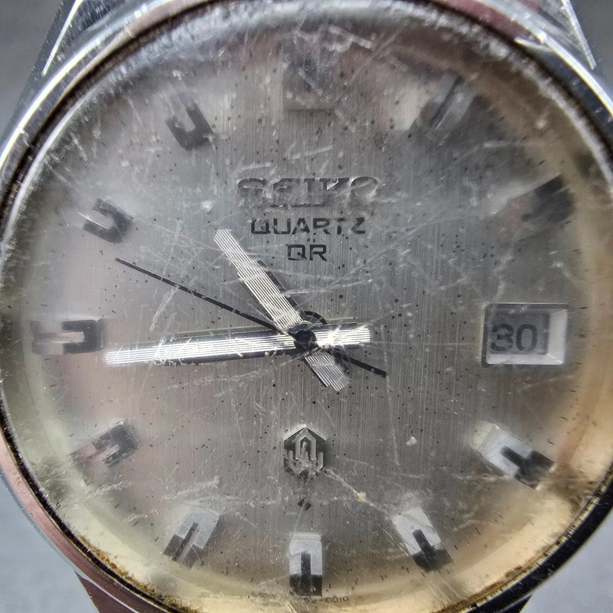 Seiko Quartz QR Watch Men 36mm Silver Dial Silver Tone Date 3862-8010  PARTS2