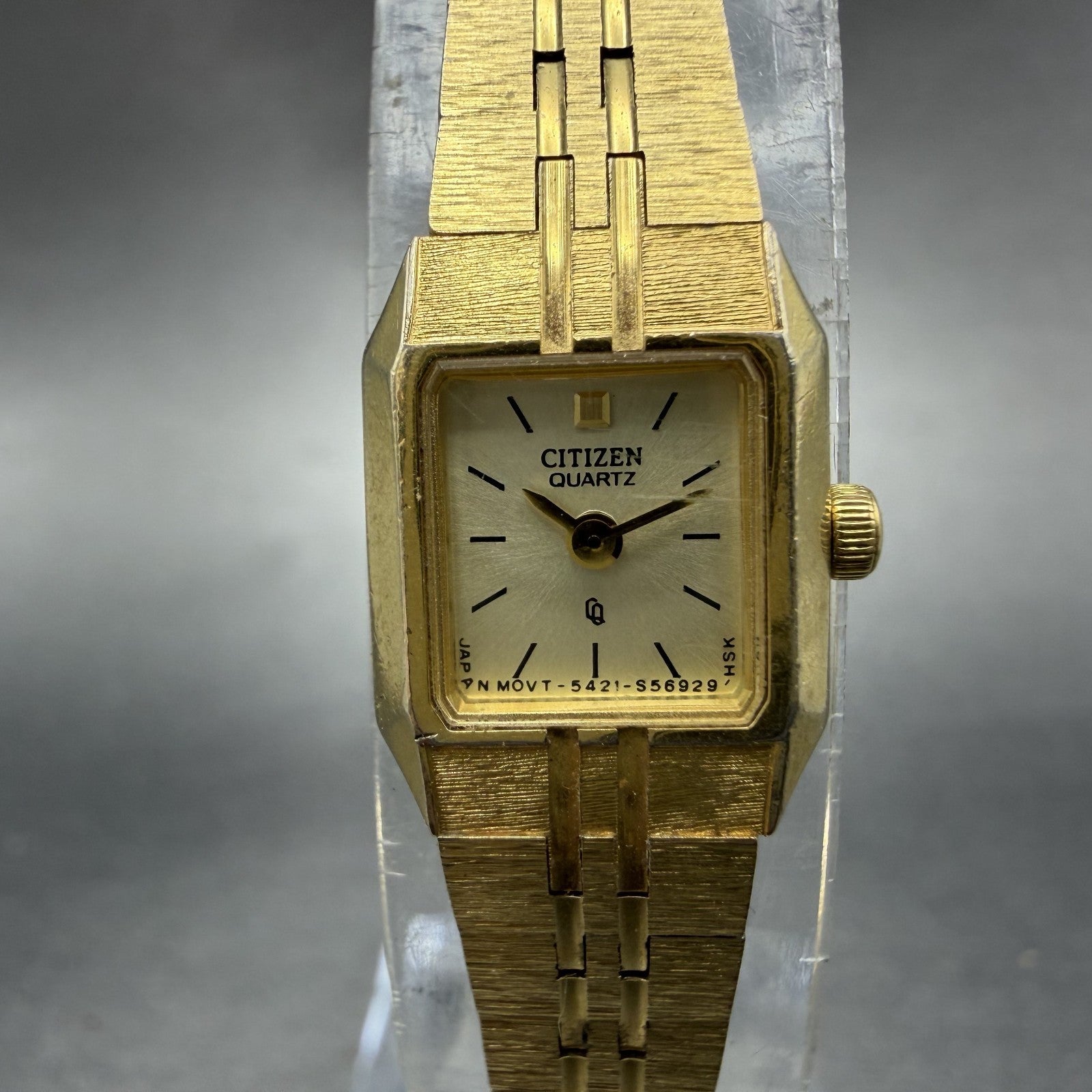 Citizen CQ Tank Watch Women 13mm Champagne Dial Gold Tone Octagon New Battery BI1