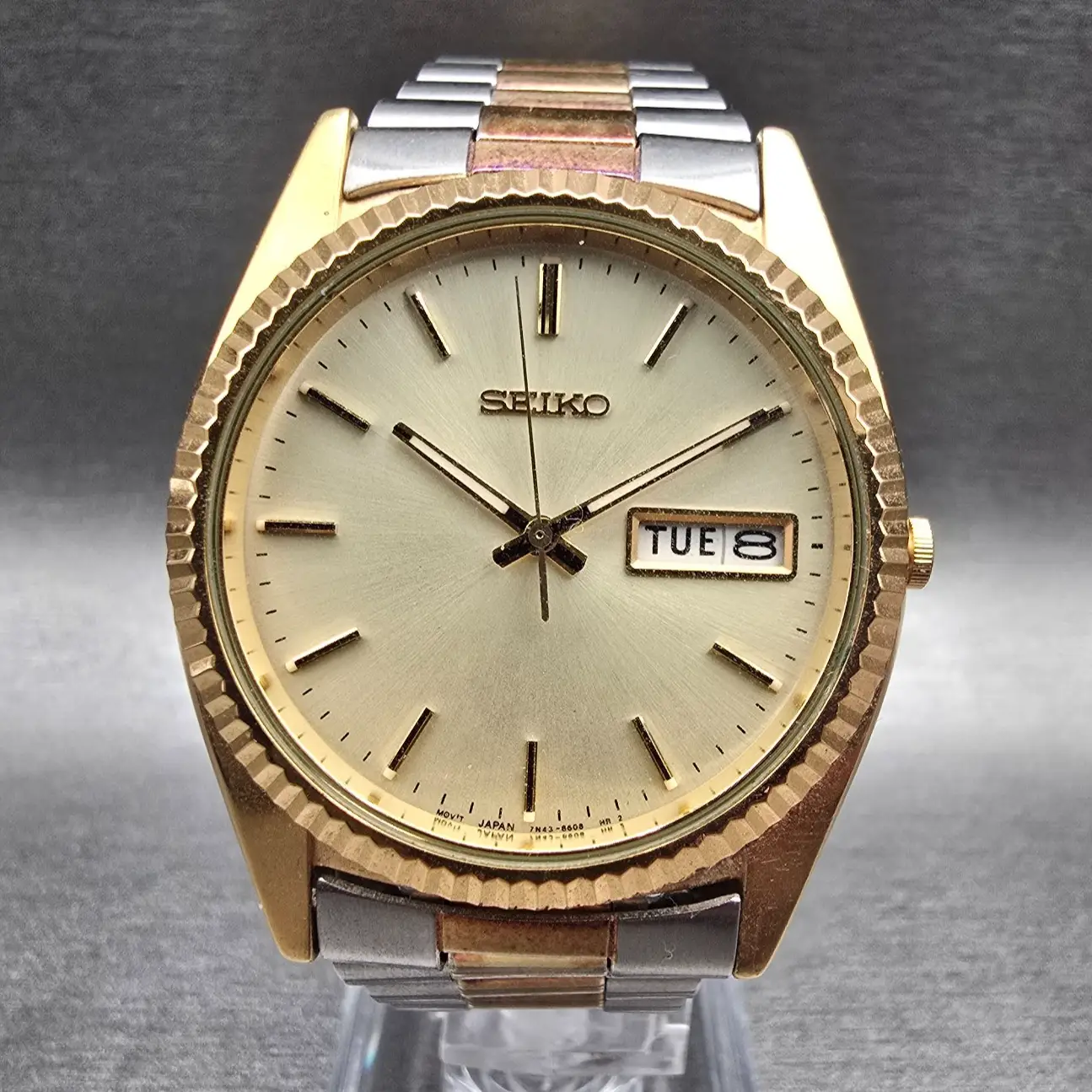 Seiko President Watch Men 36mm Champagne Dial Two Tone Daydate 7N43-8111 New Bat0