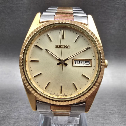 Seiko President Watch Men 36mm Champagne Dial Two Tone Daydate 7N43-8111 New Bat0