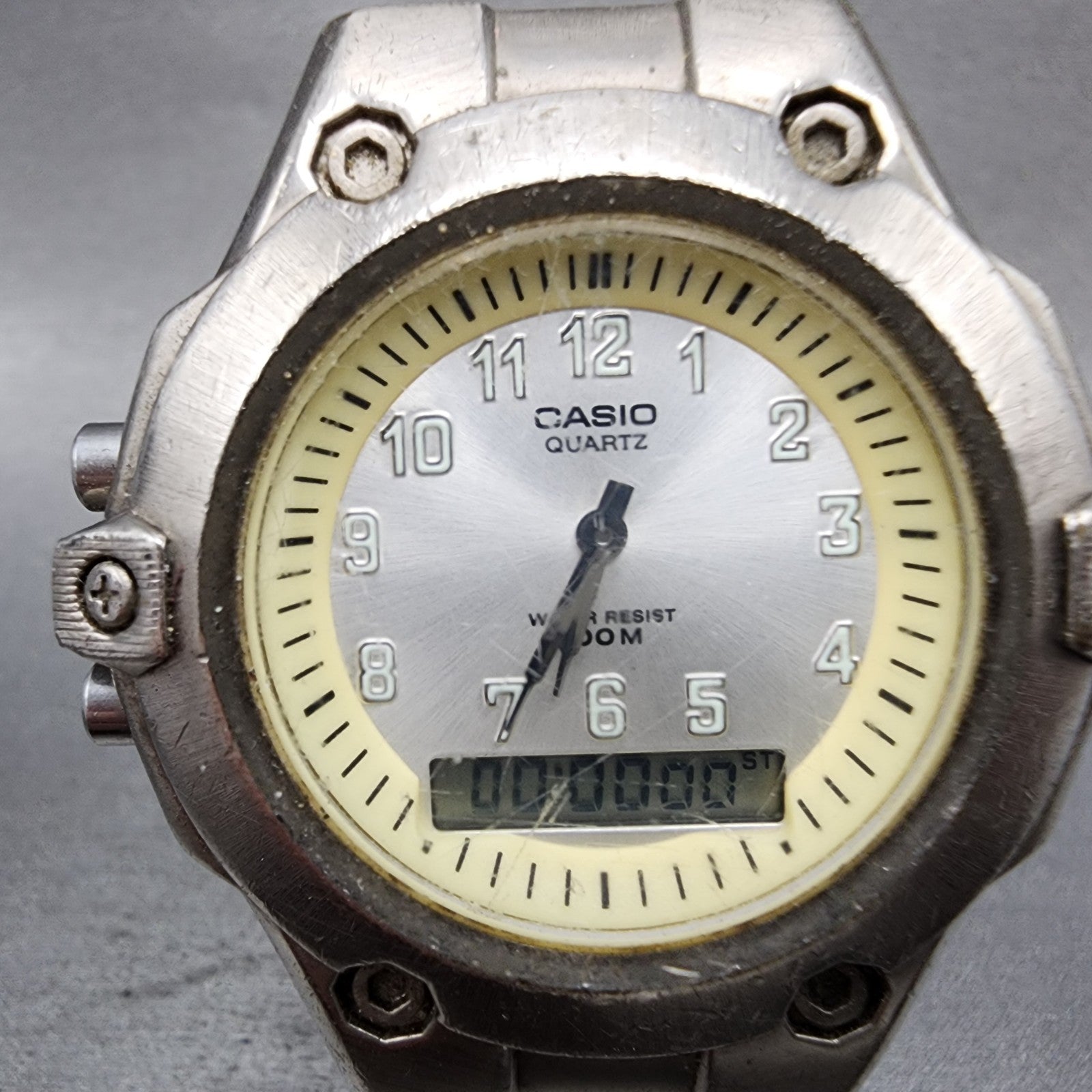 Casio MTA4000 Watch Men 46mm Silver Dial Silver Tone Chrono READ!!! New Battery1
