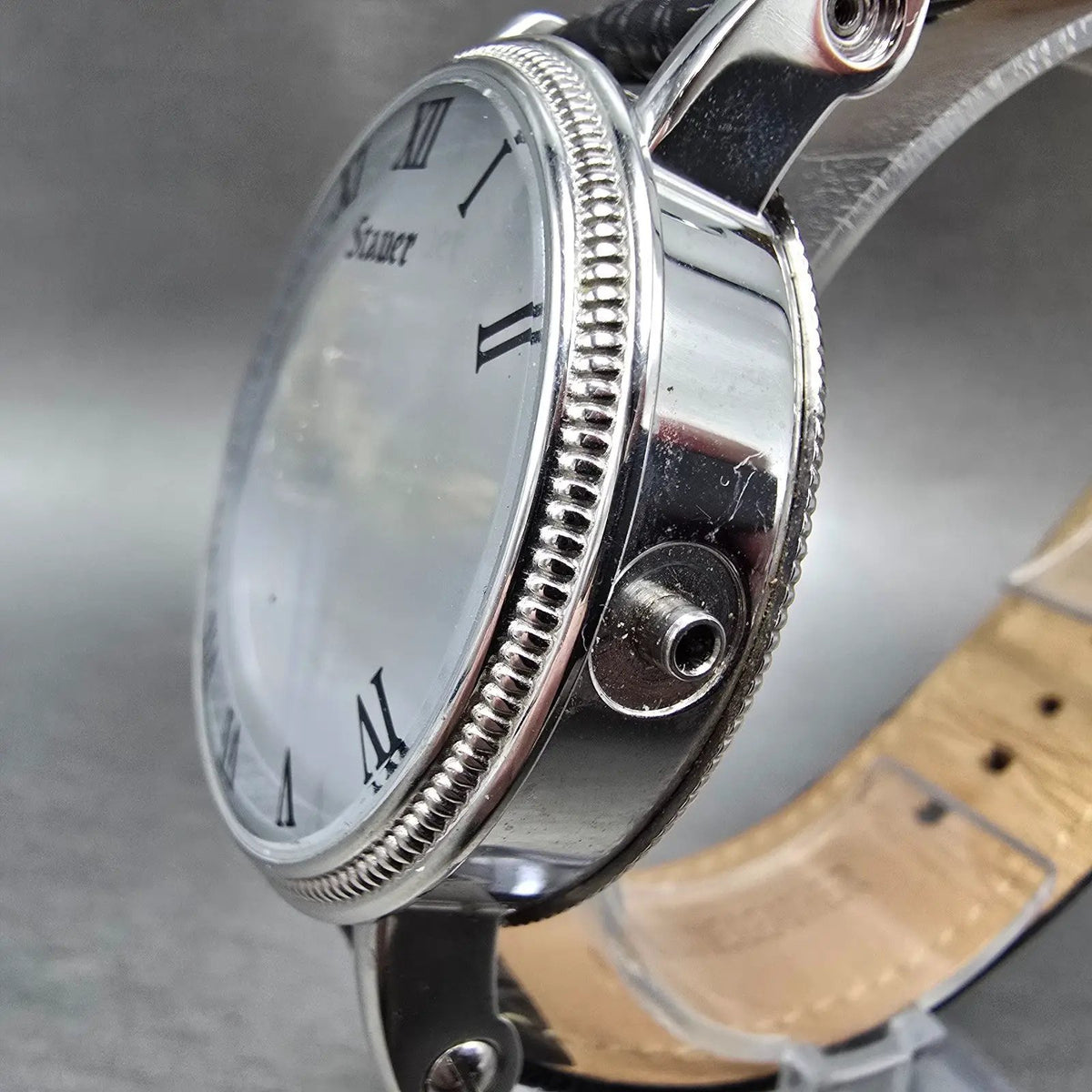Stuare Skeleton Watch Men 42mm Silver Black Manual Wind 19891 Round PARTS3