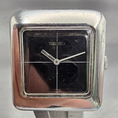 Seiko Watch Men 29mm Black Dial Silver Tone Manual Wind 11-4250 Works Vintage1